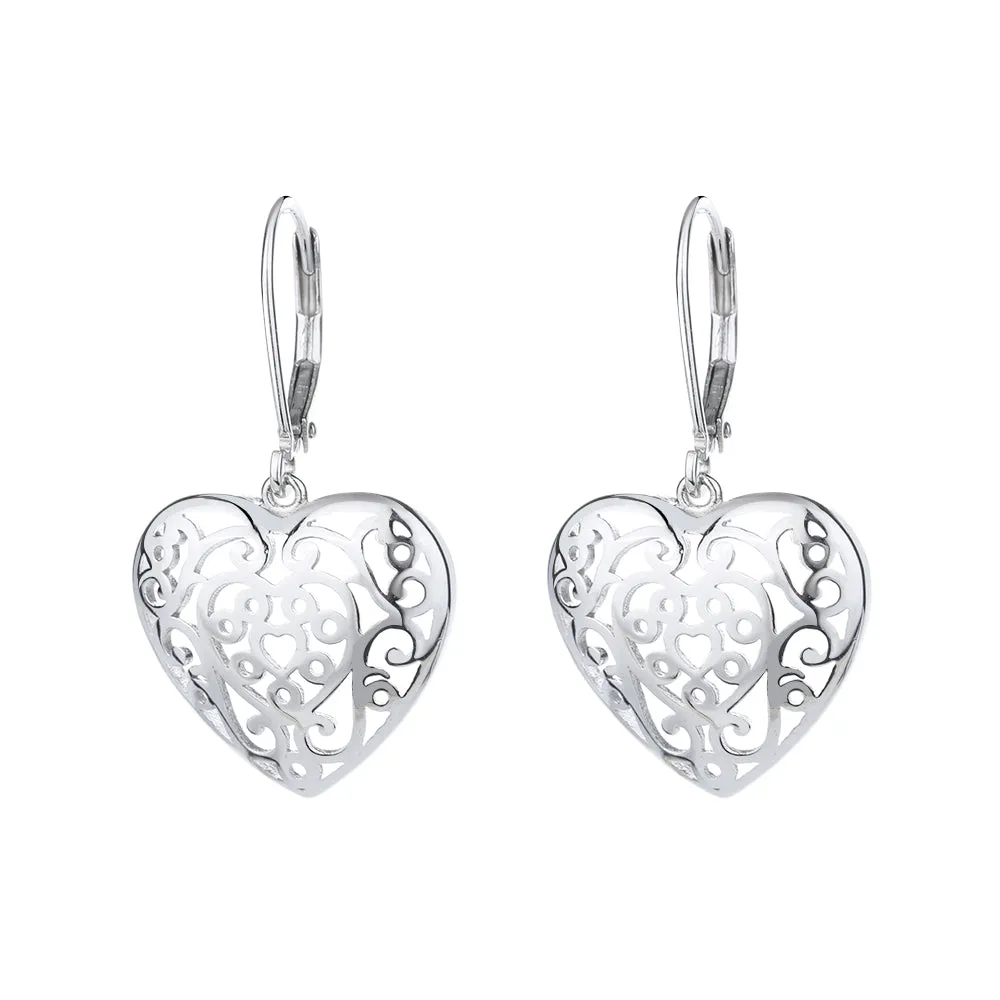 14K Rose Gold Filigree Heart Earring