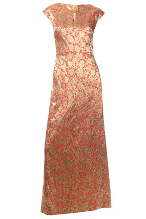 1960s Red & Metallic Gold Evening Dress