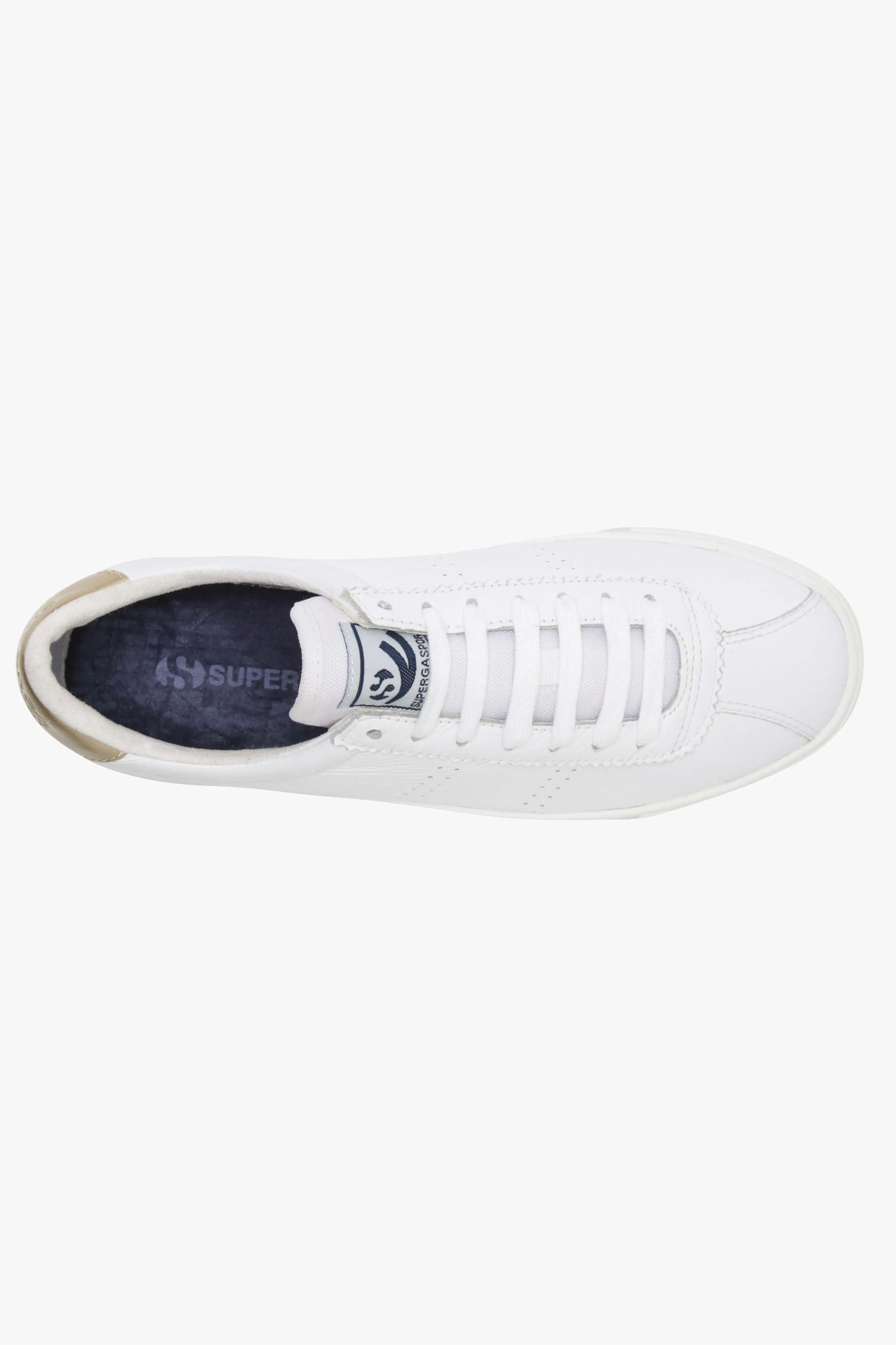 2843 Clubs Comflea White with Gold Trim Leather Sneaker