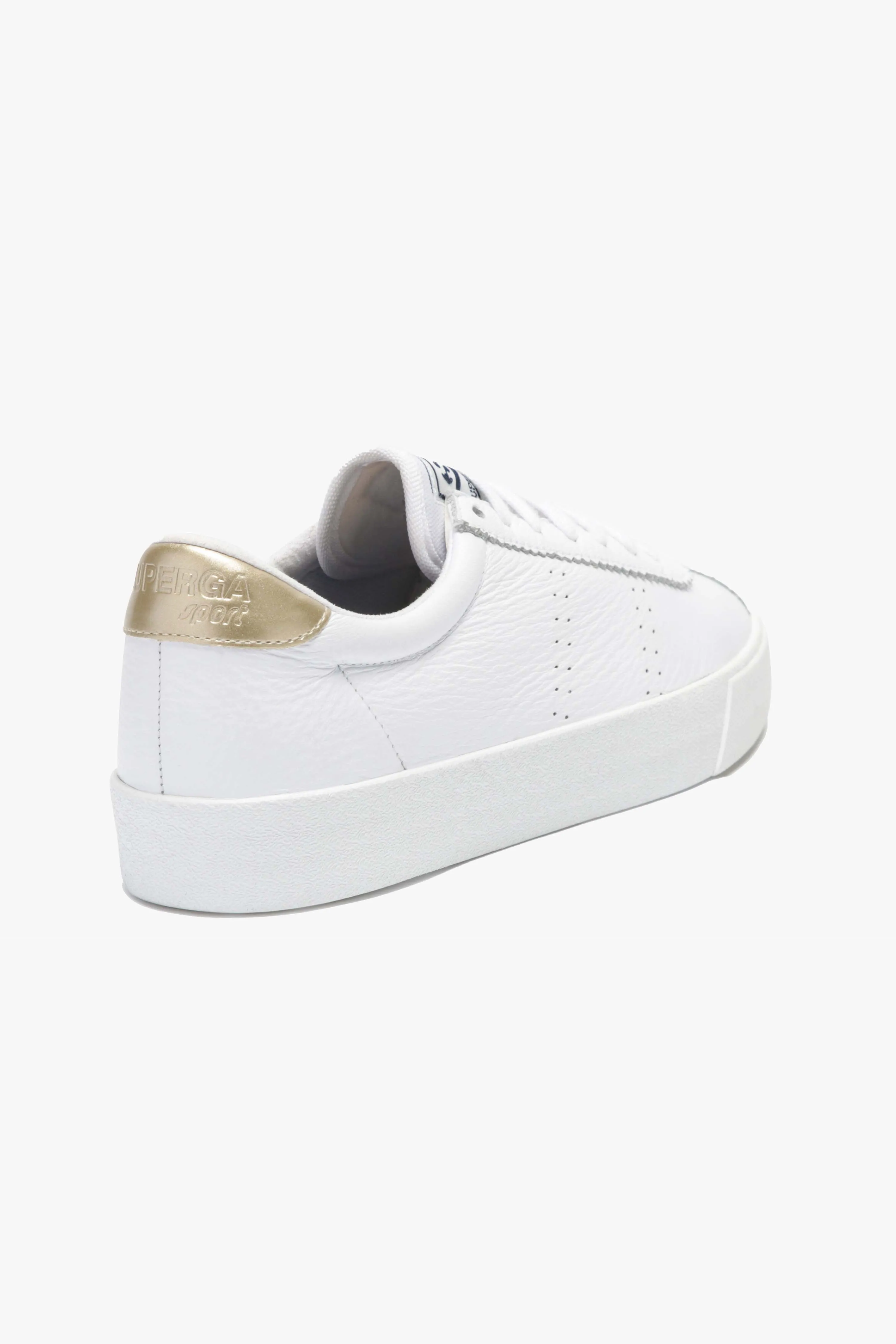 2843 Clubs Comflea White with Gold Trim Leather Sneaker