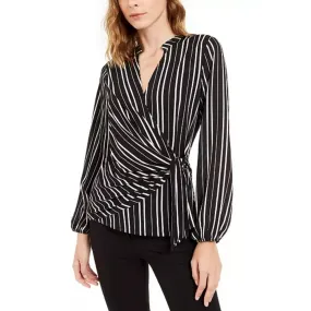 Alfani Striped Surplus Petite Top PM Black White