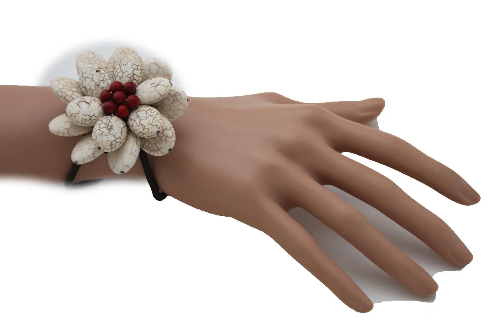 Beaded Flower Bracelet with Elastic Wristband