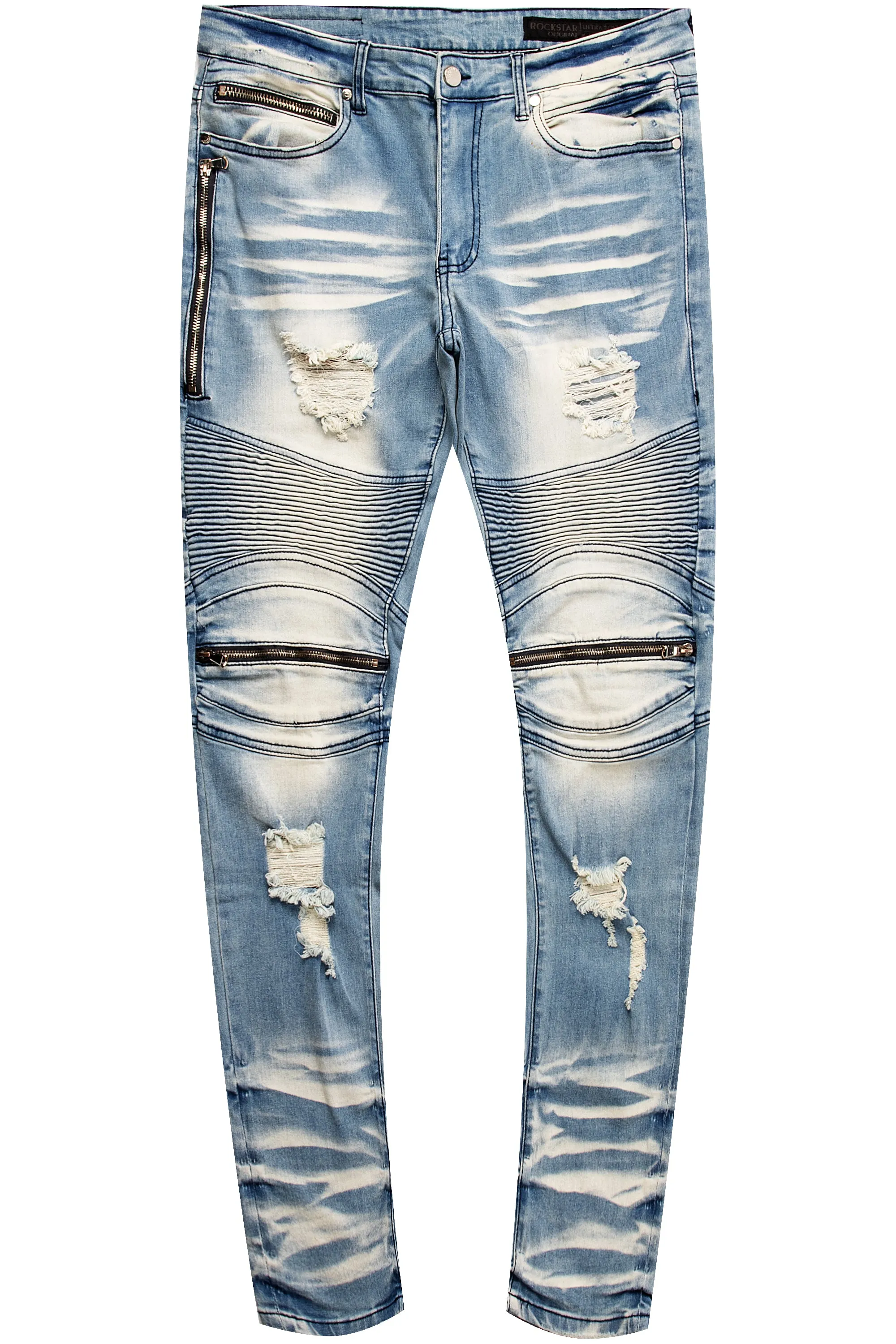 Bk Signature Biker / Zipper Knee Jean- Light Blue