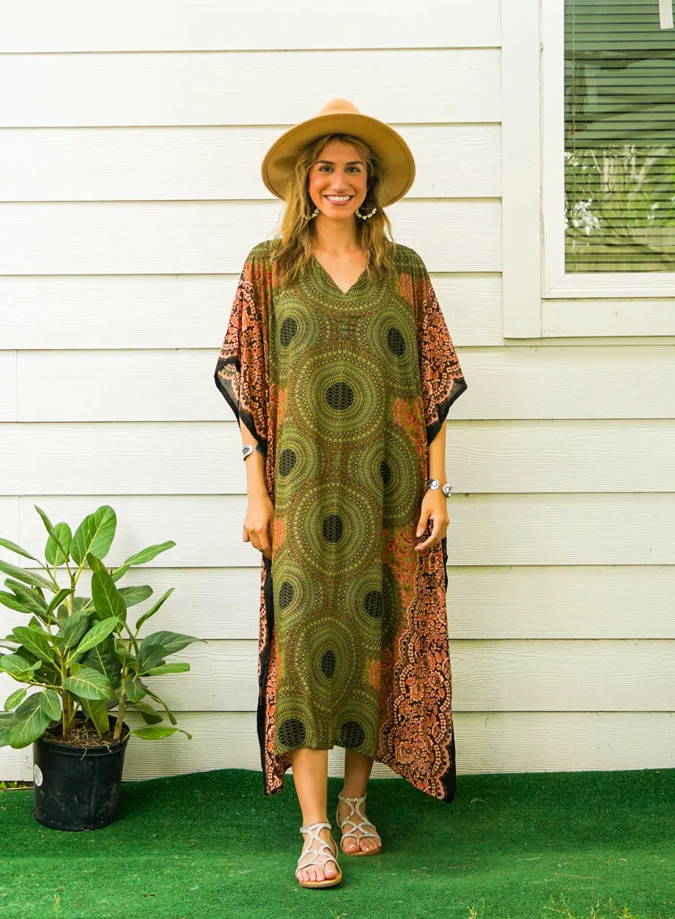 Brown and Green Mandala Kaftan