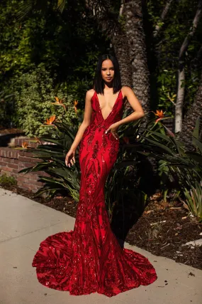 Ciara Sequins Gown - Red