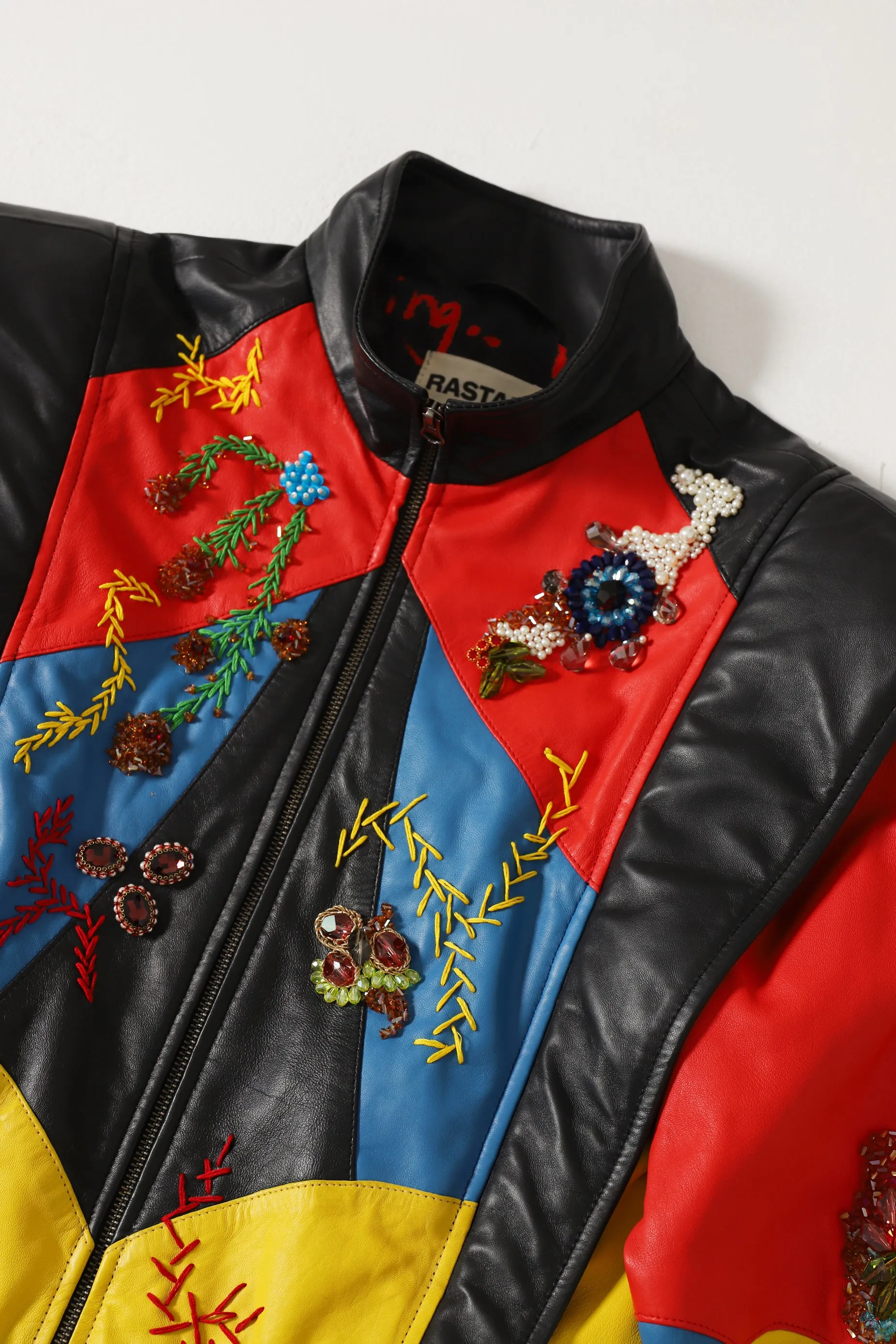 HAND EMBROIDERED LEATHER RACER JACKET