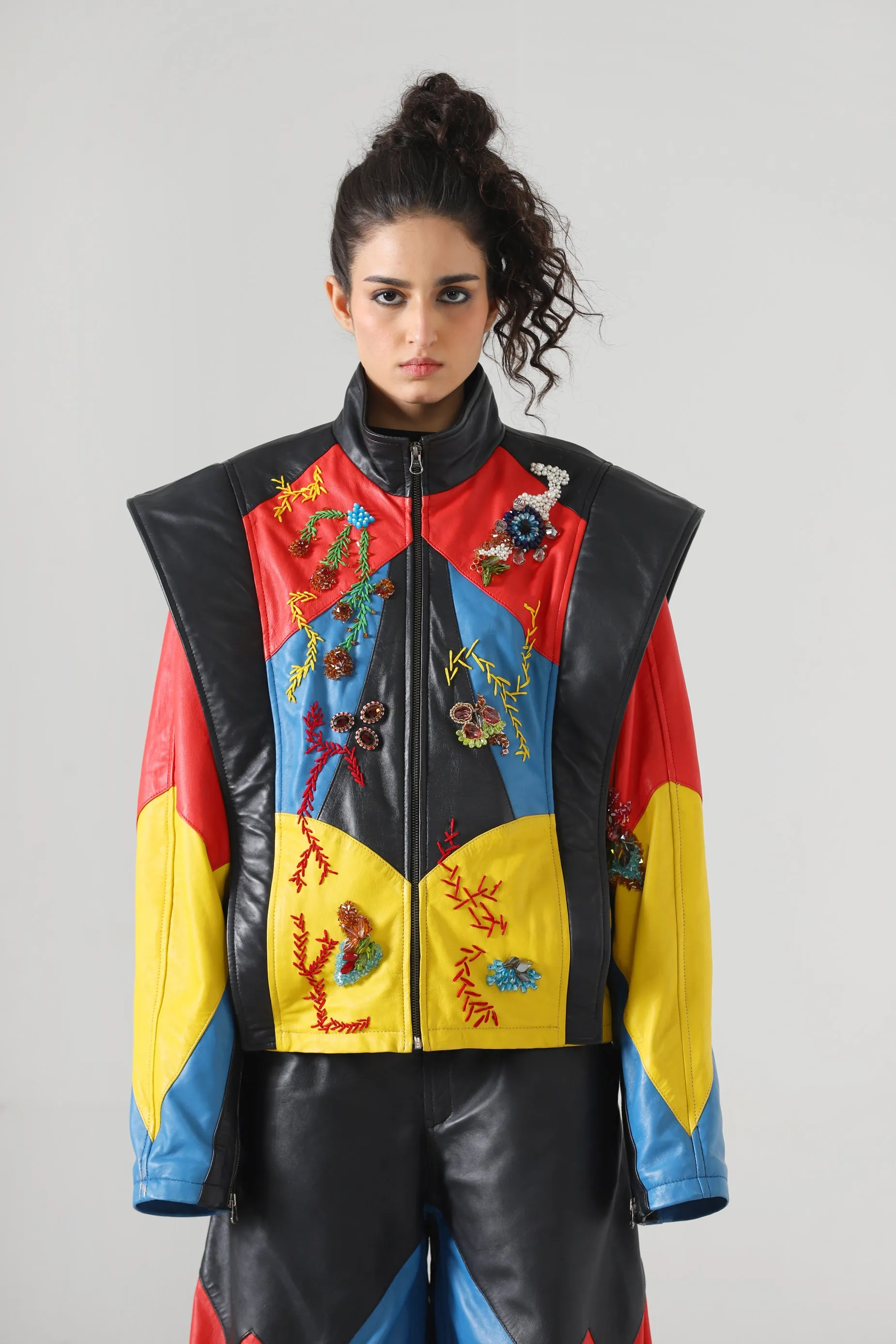 HAND EMBROIDERED LEATHER RACER JACKET