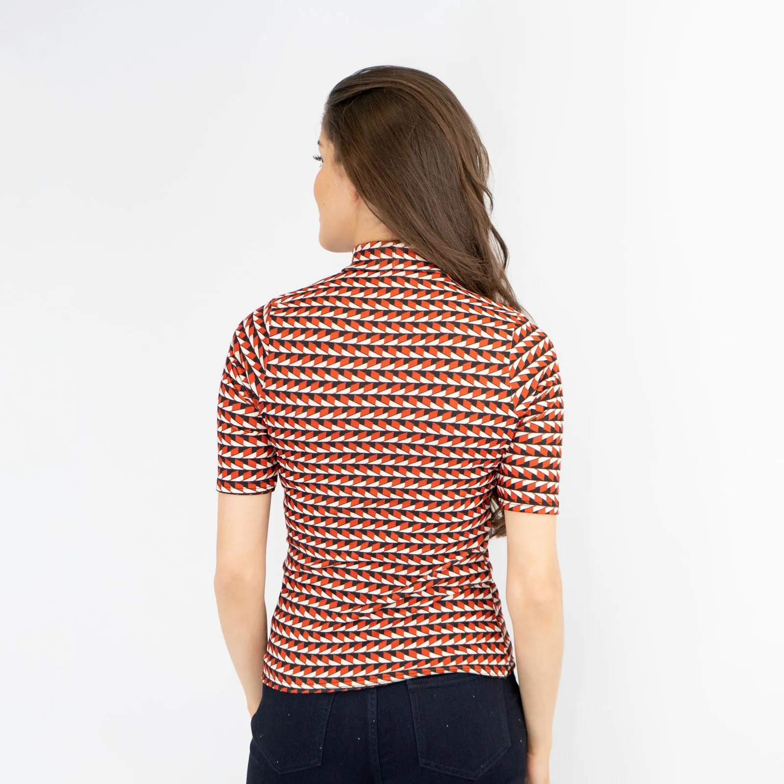 Karen Millen Red Geometric Print Short Sleeve Tops