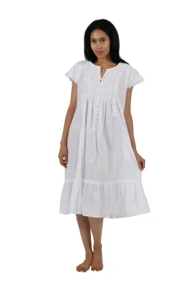 La Cera Double Cap Short Sleeve Cotton Embroidered Gown