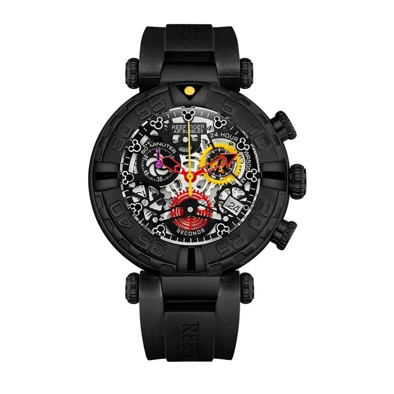 Reef Tiger/RT New Design Top Brand Men Watches Rubber Strap Steel Skeleton Sport Watches