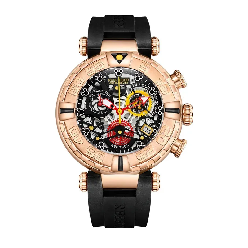 Reef Tiger/RT New Design Top Brand Men Watches Rubber Strap Steel Skeleton Sport Watches