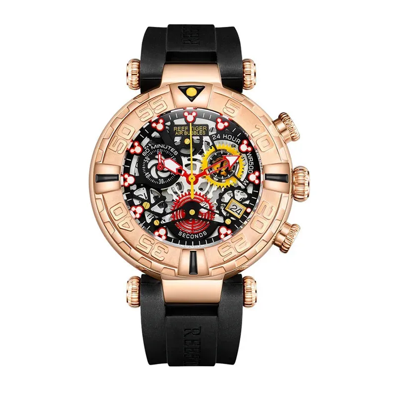 Reef Tiger/RT New Design Top Brand Men Watches Rubber Strap Steel Skeleton Sport Watches