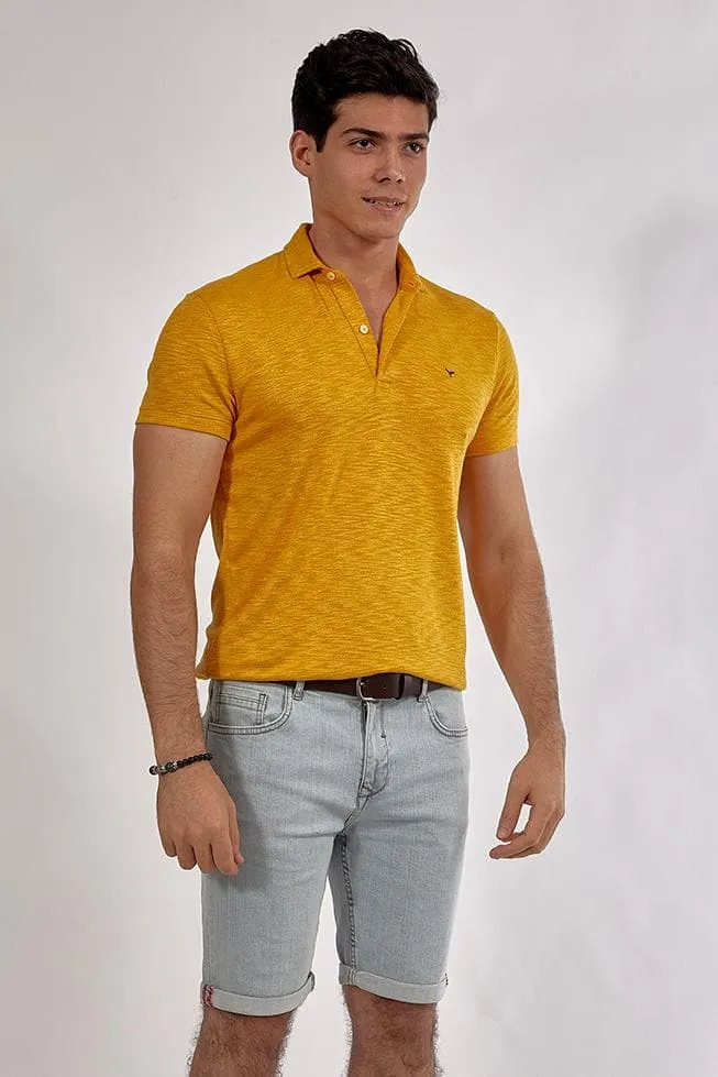 Short Sleeve Textured Polo Shirt MUSTARD