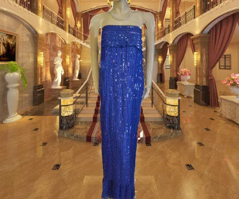 *SPARKLING SEQUIN & RIBBON STRAPLESS SILK EVENING GOWN DESIGNED BY ZARA ADORNED WITH FLOUNCES IN TWILIGHT