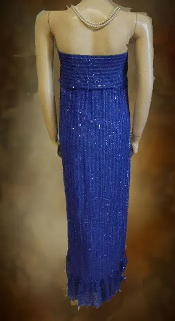 *SPARKLING SEQUIN & RIBBON STRAPLESS SILK EVENING GOWN DESIGNED BY ZARA ADORNED WITH FLOUNCES IN TWILIGHT