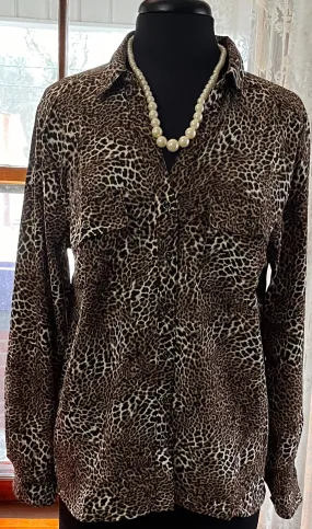 Tops-Animal Print Button Down Top