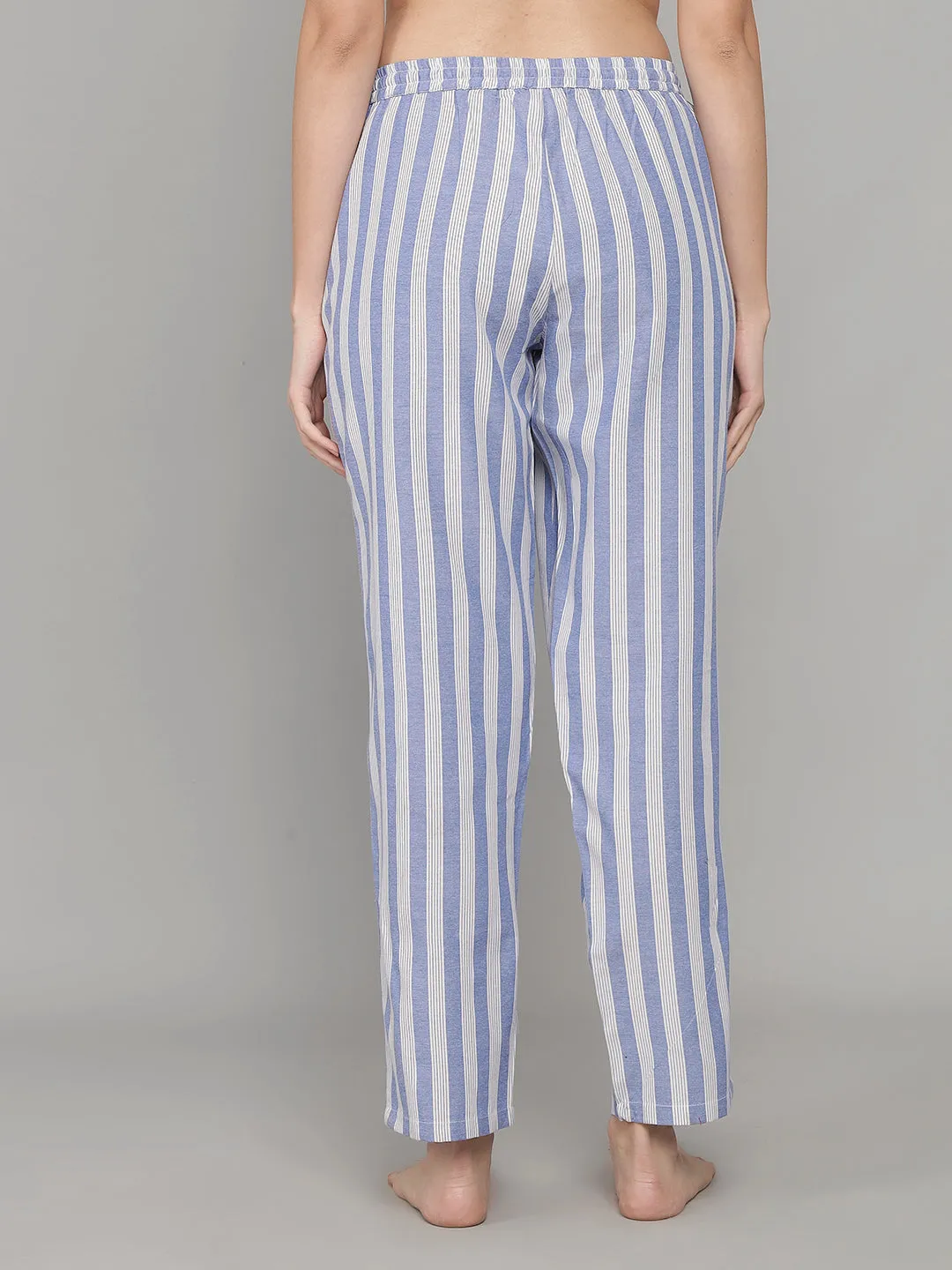 Trendy Stripe Print Pyjama - Blue & White